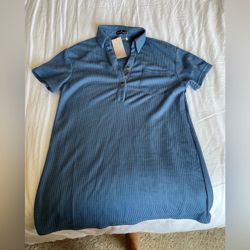 Emory Rose waffle knit drop shoulder pocket patched half button dress
